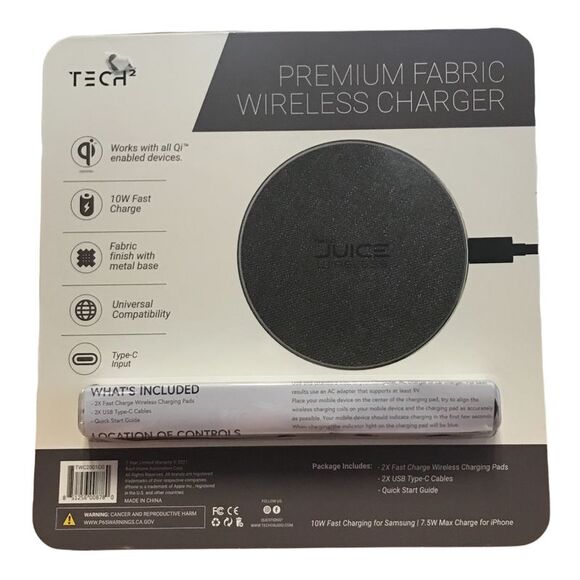 Tech Squared 2-Pack Premium Fabric Wireless Charger Fast Wireless Charging Pad - Picture 2 of 2